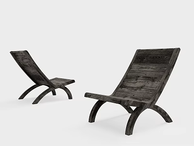 Two Modern Wooden Lounge Chairs With Curved Legs And Dark Wood Texture 3d model