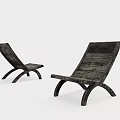 Two Modern Wooden Lounge Chairs With Curved Legs And Dark Wood Texture
