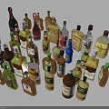 Liquor Bottles And Glasses Collection With Assorted Sizes Colors And Labels