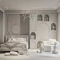 Kids Room Interior Design With Chandelier Bed Rabbit Plush Bookshelf Green Art And Wooden Floor