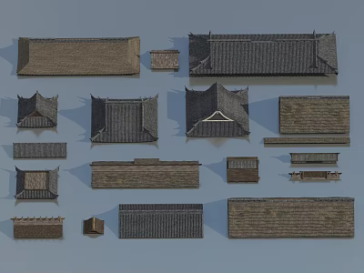 Traditional Architectural Components Featuring Various Roof Tiles And Structural Designs 3d model