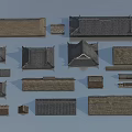 Traditional Architectural Components Featuring Various Roof Tiles And Structural Designs