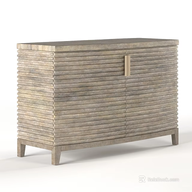 Modern Minimalist Light Wood Entryway Cabinet Sideboard With Stacked Vertical Slat Design 3d model 