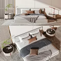 Modern Double Bed Interior With Plush Pillows Cozy Blanket Bedside Tables Lamp And Plant