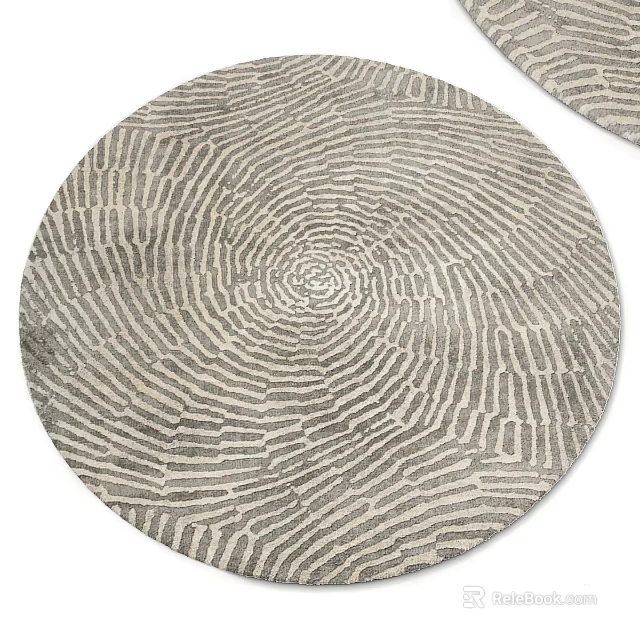 Elegant Round Rug Featuring Gray White Spiral Striped Design for Living Room 3d model 