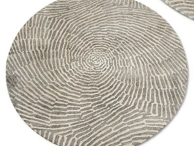 Elegant Round Rug Featuring Gray White Spiral Striped Design for Living Room 3d model