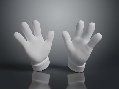 Two White Gloves Standing Upright on Dark Surface with Shiny Finish 3d model