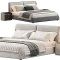 Modern Double Bed in Light Tones with Plush Pillows Textured Blanket and Nightstand