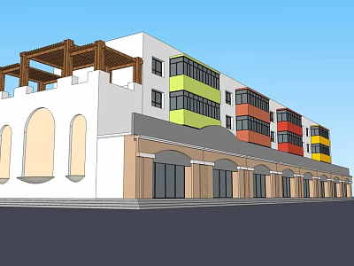 Colorful Multi Storey Commercial Street With Shop Fronts And Wooden Roof Decorations 3d model
