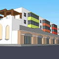 Colorful Multi Storey Commercial Street With Shop Fronts And Wooden Roof Decorations