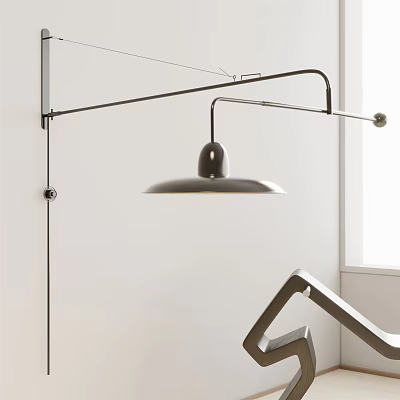 Modern Adjustable Metal Arm Wall Lamp With Sleek Design On Neutral Interior Wall 3d model