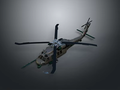 Military Helicopter with Main Rotor Blades Tail Rotor and Airframe on Gray Background 3d model