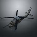 Military Helicopter with Main Rotor Blades Tail Rotor and Airframe on Gray Background