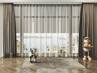 Modern Gray Window Curtains With Blinds And Natural Light Interior Design 3d model