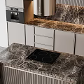 Modern Open Kitchen Interior With Cabinets Marble Island Countertop And Range Hood