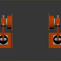 Game Movie Character With Three Orange Silver Mechanical Cylinder Parts And Reflective Surface