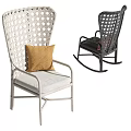 Modern Woven Single Chair and Rocking Chair in White Black with Yellow Red Cushion