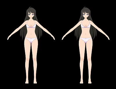Long Haired Anime Female Characters in White Underwear Standing on Black Background with Arms Outstretched 3d model