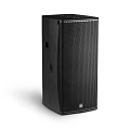 Black Floor Standing Audio Speaker With Mesh Design And Brand Logo Exterior