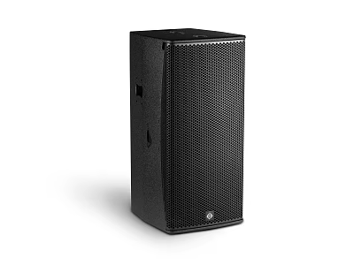 Black Floor Standing Audio Speaker With Mesh Design And Brand Logo Exterior 3d model