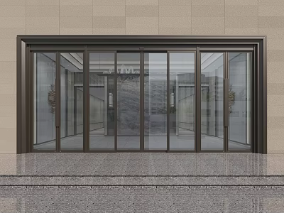 Modern Glass Door Entrance With Metal Frame Stone Wall And Marble Floor 3d model