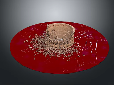 Scenic View Of Colosseum Like Structure On Red Circular Surface With Scattered Debris 3d model