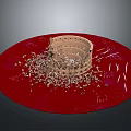 Scenic View Of Colosseum Like Structure On Red Circular Surface With Scattered Debris