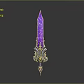 Purple Mythical Sword With Intricate Patterns Blue Silver Decorations And Gemstone Accent