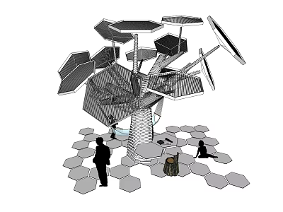 Modern Pergola With Geometric Structure And Hexagonal Platforms For Outdoor Relaxation 3d model