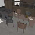 Modern Dining Table Set With Glass Top And Four Chairs In Kitchen Interior 3d model