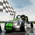 Modern Go Kart With Checkered Flags On Pavement Under Blue Sky 3d model