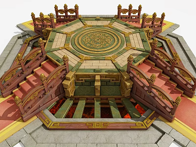 Cartoon Scene Chinese Architecture Octagonal Platform With Ornate Carvings Railings And Stairs 3d model