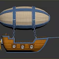 Space Exploration Airship With Blue Straps Orange Propellers And Metal Parts