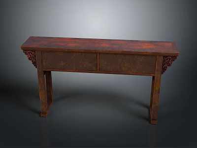 Vintage Wooden Console Table with Carved Legs Two Drawers and Textured Surface 3d model