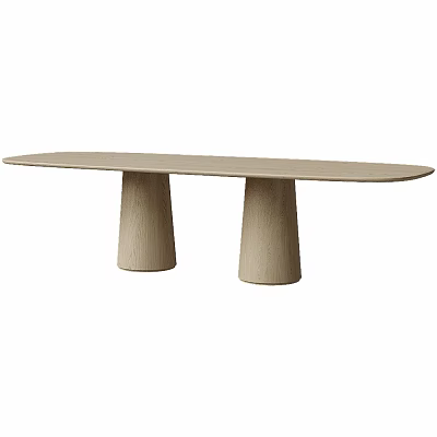Minimalist Rectangular Dining Table With Two Cylindrical Wooden Legs In Modern Style 3d model