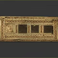 Decorative Rectangular Storage Box With Golden Patterns And Blue Panels For Organizing Small Items