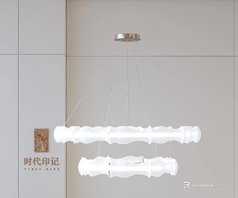 Modern White Chandelier With Two Tiered Cylindrical Acrylic Shades And Hanging Design 3d model 
