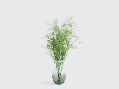 Elegant Transparent Glass Vase With Lush Green Plants For Modern Home Interior Decor 3d model