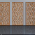 Modern Interior Three Panel Wooden Hinged Doors With Wave Pattern Design 3d model
