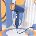 Blue Hair Dryer With Orange And Blue Geometric Shapes Striped Background Circular Patterns