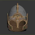 Warrior Helmet Featuring Dragon Decorative Ornament Intricate Metallic Carvings Red Green Gems