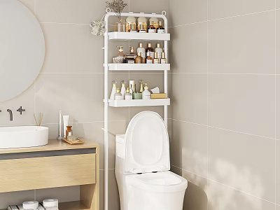 White Multi Tiered Bathroom Rack For Toiletries Storage In Modern Bathroom Space 3d model