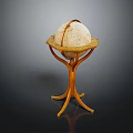Elegant Decorative Ornament Set with Three Legged Wooden Stand and Textured Spherical Globe
