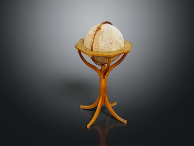 Elegant Decorative Ornament Set with Three Legged Wooden Stand and Textured Spherical Globe 3d model
