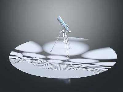Blue Telescope Mounted On Silver Tripod With Gray Background And Geometric Pattern Platform 3d model