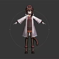 Anime Character with Cat Ears and Tail Standing in White Coat Red Top Brown Boots