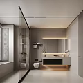 Modern Bathroom Interior With Glass Shower Vanity And Wall Mirror Design