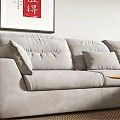 Gray Multi Seater Sectional Sofa With Framed Wall Art Pendant Lights and Coffee Table
