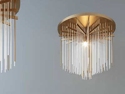 Elegant Modern Gold Frame Ceiling Light With White Crystal Hanging Strips 3d model