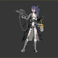Futuristic Sci Fi Character With Purple Hair Holding Advanced Weapon And Tech Gear